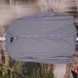 Eddie Bauer Mens XL blue green plaid button up collared long sleeve dress shirt